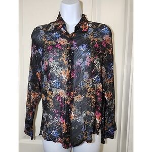 FRNCH Paris Chemzi Sheer Blouse Botany‎ Black Floral Size XS Top Italy Made